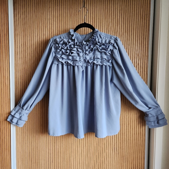 Storets Ruffle Blue Blouse - Picture 1 of 8